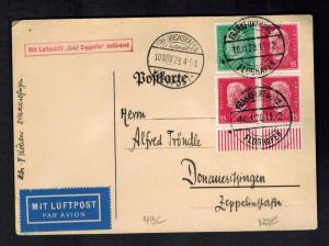 1929 Frankfurt Germany Graf Zeppelin Postcard Cover to Donau