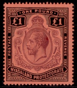 NYASALAND PROTECTORATE GV SG98, £1 purple & black/red, NH MINT. Cat £225.