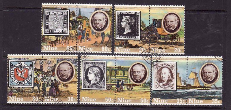 Niue-Sc#241-5- id5-used set-Stamp on stamp-Penny Black-1979-