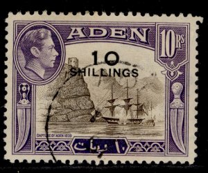 ADEN GVI SG46, 10s on 10r sepia & violet, FINE USED. Cat £20.