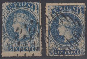 BC SAINT HELENA 1861 QV Sc 2 TWO SPIRO FORGERIES SHADES USED F,VF (CV$650) 