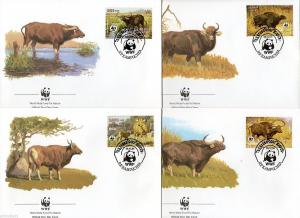 Cambodia 1986 Cattle Gaur Buffalo Kouprey Wildlife Animal Sc 745-48 Set of 4 FDC