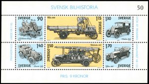 SWEDEN Sc 1334 VF/MNH - 1980 Swedish Automobile History, S/S of 6