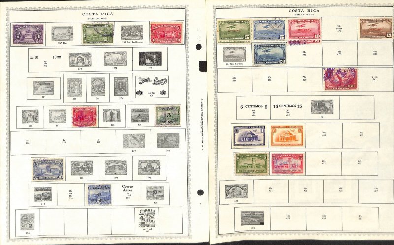 Costa Rica Stamp Collection on 48 Minkus Pages, 1863-1971, 1976-1991 (BJ)