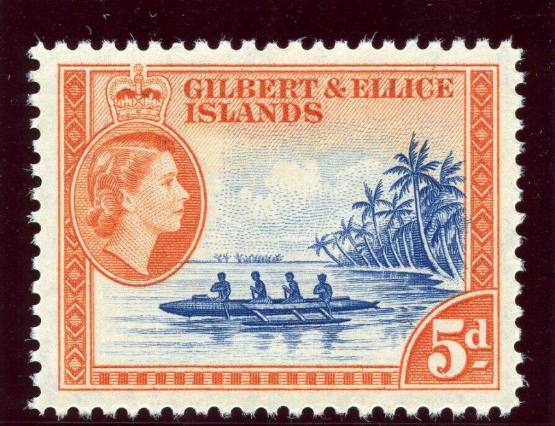 Gilbert & Ellice Is 1962 QEII 5d ultramarine & brown orange superb MNH. SG 69a. 