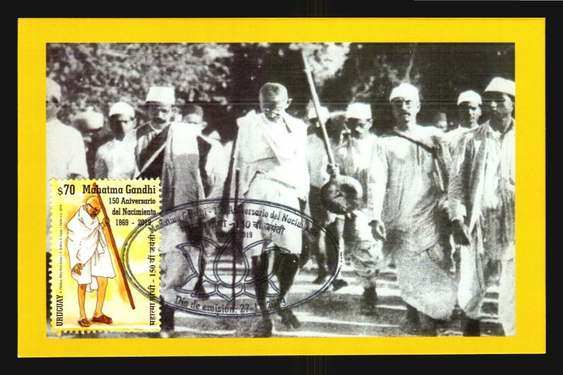 2019 Mahatma Gandhi INDIA 150 BIRTH ANNIVERSARY Uruguay Maximum Maxi CARD 