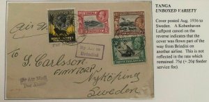 1933 Tanga Tanganyika Airmail Unboxed Variety Cover To Nyköping Sweden