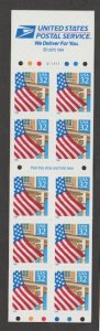 U.S. Scott Scott #2920De American Flag Stamp - Mint NH Booklet Pane - V11111