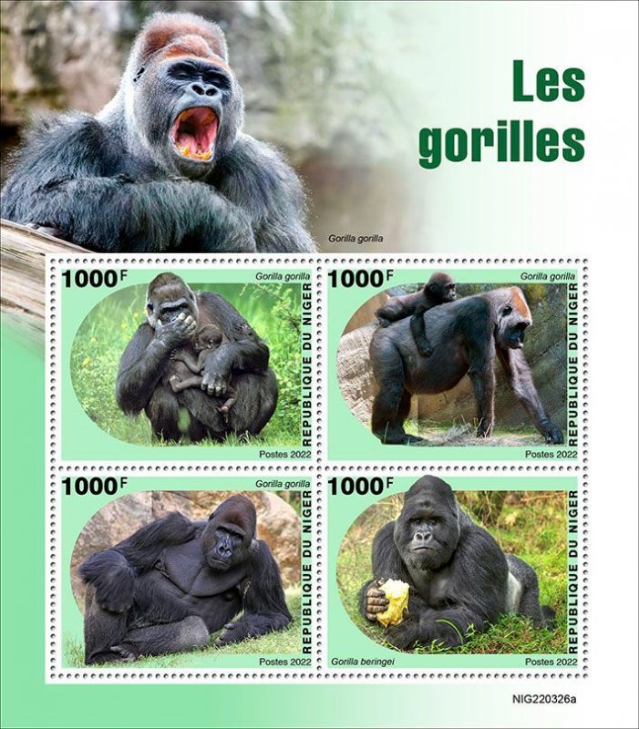 NIGER - 2022 - Gorillas - Perf 4v Sheet - Mint Never Hinged