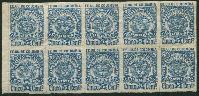 Colombia Cundinamarca 11 block/10,MNH.Michel 11-II. Coat of Arms,redrawn,1884.