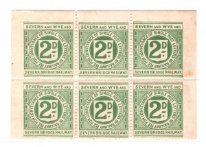 GB Wales SEVERN & WYE & S BRIDGE RAILWAY Letter Stamps BLOCK{6} 2d Mint MM RS6