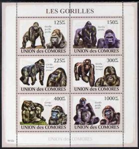 Comoro Islands 2009 Gorillas perf sheetlet containing 6 v...