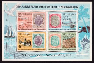 ST. CHRISTOPHER NEVIS ANGUILLA 1973 70th ANNIVERSARY ST. KITTS STAMP MIN/SHT MNH
