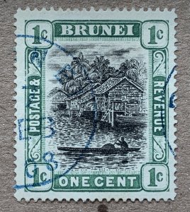 Brunei 1907 1c grey-black + pale green. Blue cds. Scott 13, CV $13.00.  SG 23