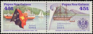 Papua New Guinea #608-609, Complete Set(2), Pairs, 1984, Flags, Ships, Never ...