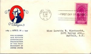 1939 FDC - 150th Anniv Inauguration of the 1st US Pres - New York - F21156