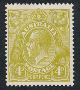 AUSTRALIA 34 MINT HINGED F-VF, 4p OLIVE BISTRE KGV, 2nd WMK