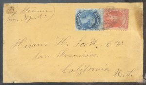 ?15 cent Nova Scotia to SAN FRANCISCO GOLD RUSH from NY steamer 1868 cover