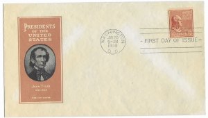 1939 Prexie Coil FDC, #847, 10c John Tyler, Ioor