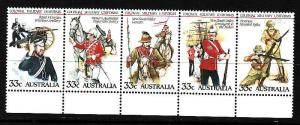 Australia-Sc #945-strip of 5 military uniforms-unused-NH-198