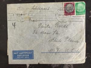 1940 Hamburg Germany Censored Airmail Cover To White Plains New York USA