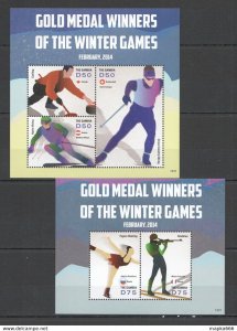 2014 Gambia Gold Medal Winners Winter Games #7008-10 Michel 16 Eu 2Kb ** Pk445