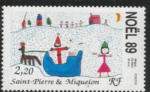 ST. PIERRE & MIQUELON 521, MNH STAMP,CHRISTMAS 1989, KID'S DRAWING