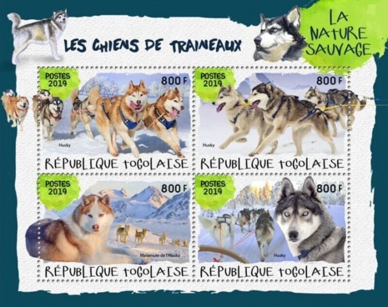 Togo - 2019 Sledge Dogs on Stamps - 4 Stamp Sheet - TG190122a