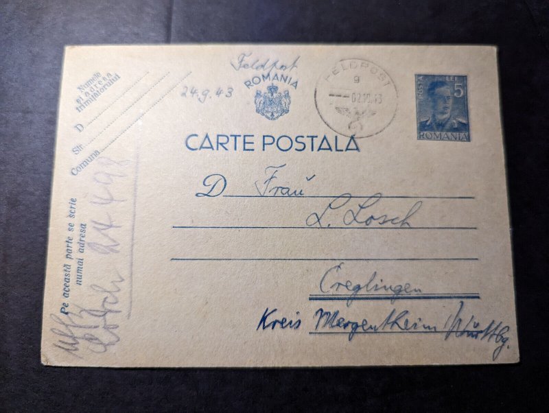 1943 Romania Feldpost Postcard Cover to Crelingen Germany