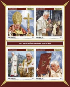 Mozambique - 2017 Pope Benedict - 4 Stamp Sheet - MOZ17106a