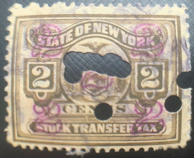 1916 New York NY Stock Transfer Tax Stamp 2 cents Used