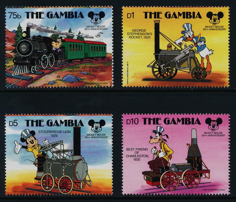 Gambia 710-1,4-5 MNH Disney, Trains, Mickey Mouse 60th Anniversary