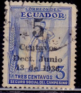 Ecuador 1936, Social and Rural Workers Fund, surcharged, 5c on 3c, sc#RA36, used