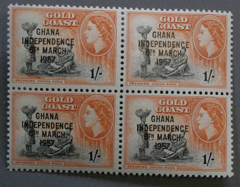 Ghana #5-13, 25-27 XF Unused NH Blocks of 4 Overprint Ghana Independence
