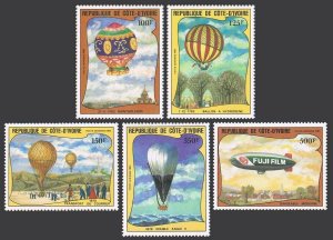 Ivory Coast C71-C75,MNH.Michel 772-776. Manned Flight,200,1983.Various balloons.