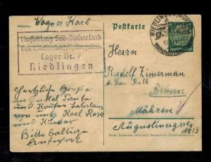 1941 Niedlingen Germany SS Race Resettlement Camp Postcard Cover to Brunn BM