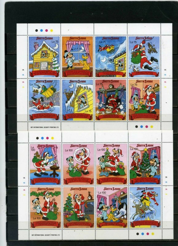 SIERRA LEONE 1990 DISNEY THE NIGHT BEFORE CHRISTMAS 2 SHEETS OF 8 STAMPS MNH 