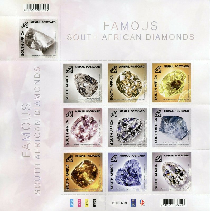 South Africa 2019 MNH Famous South African Diamonds 10v S/A M/S Minerals Stamps