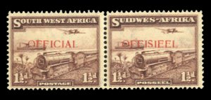 South West Africa #O17 Cat$36.50, 1938 1 1/2p violet brown, se-tenant pair, n...