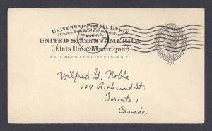 1907 UX16 POSTAL CARD USED TO CANADA  BACK HAS NOTHING WRITTEN