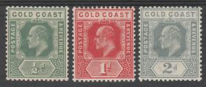 GOLD COAST 1907 KEVII 1/2D 1D AND 2D */**