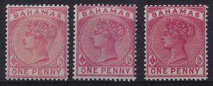 Bahamas 1884 QV 1d colours (3), MH, sg47, 48, 49/ Scott 27, 27a, 27b.   (a1180