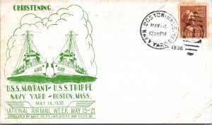 SCHALLSTAMPS UNITED STATES 1938 CACHET COVER COMM NAVY YARD CANC BOSTON MASS