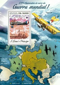 Sao Tome 2014 - Beginning of World War I, 100 Years, Planes - Souvenir Sheet MNH