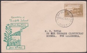 NORFOLK IS 1947 Ball Bay 2/- on FDC to New Caledonia........................X201 