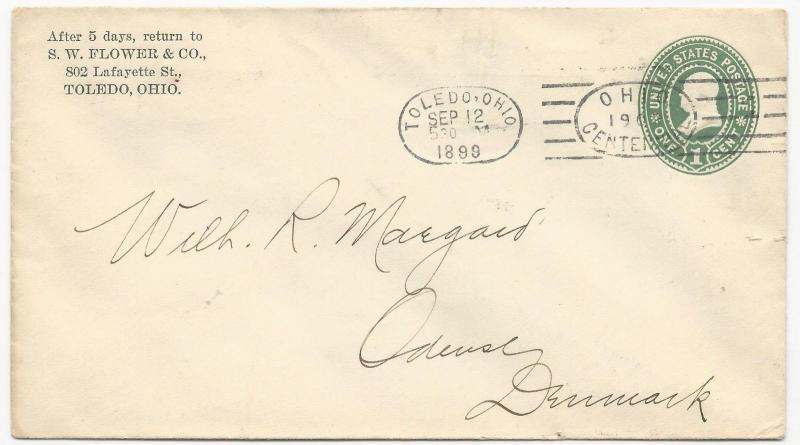 US ADV CC Postal Stationery Cover Toledo, OH Sep 12, 1899 Ohio Centenial Cancel