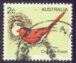 AUSTRALIA  714 USED 1979 BIRDS-CRIMSON FINCH