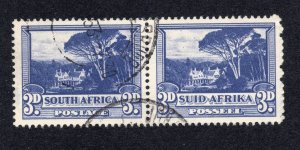 South Africa 1940 3p ultramarine Pair, Scott 57 used, value = $2.75