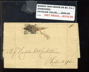 5L1 American Letter Mail Co. Local Stamp Tied To Nice 1844 Cover (5L1-6)