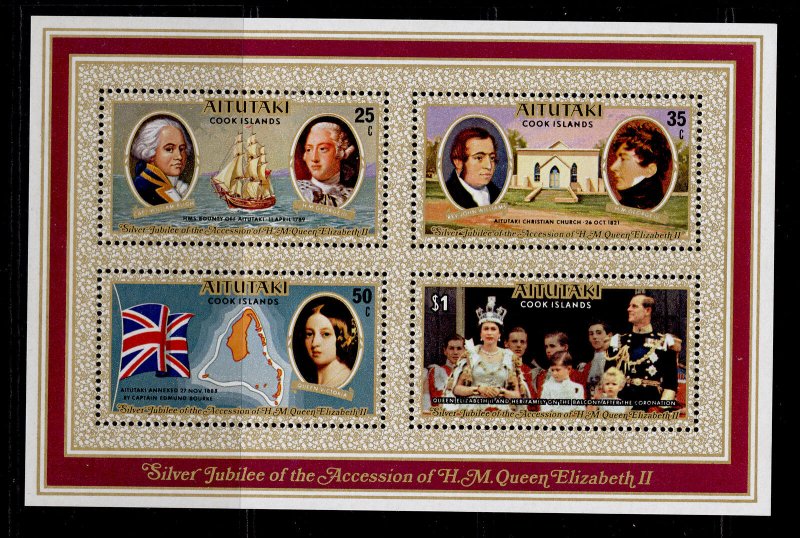 COOK ISLANDS - Aitutaki QEII SG MS229, 1977 Silver Jubilee mini sheet, NH MINT. 